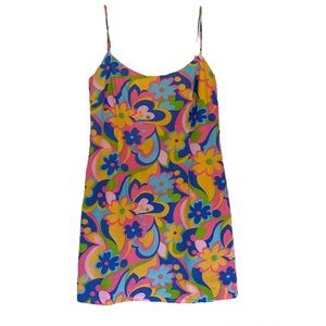 Vtg Y2K Retro Floral Mini Dress Sz 8 Swirl Island Casuals